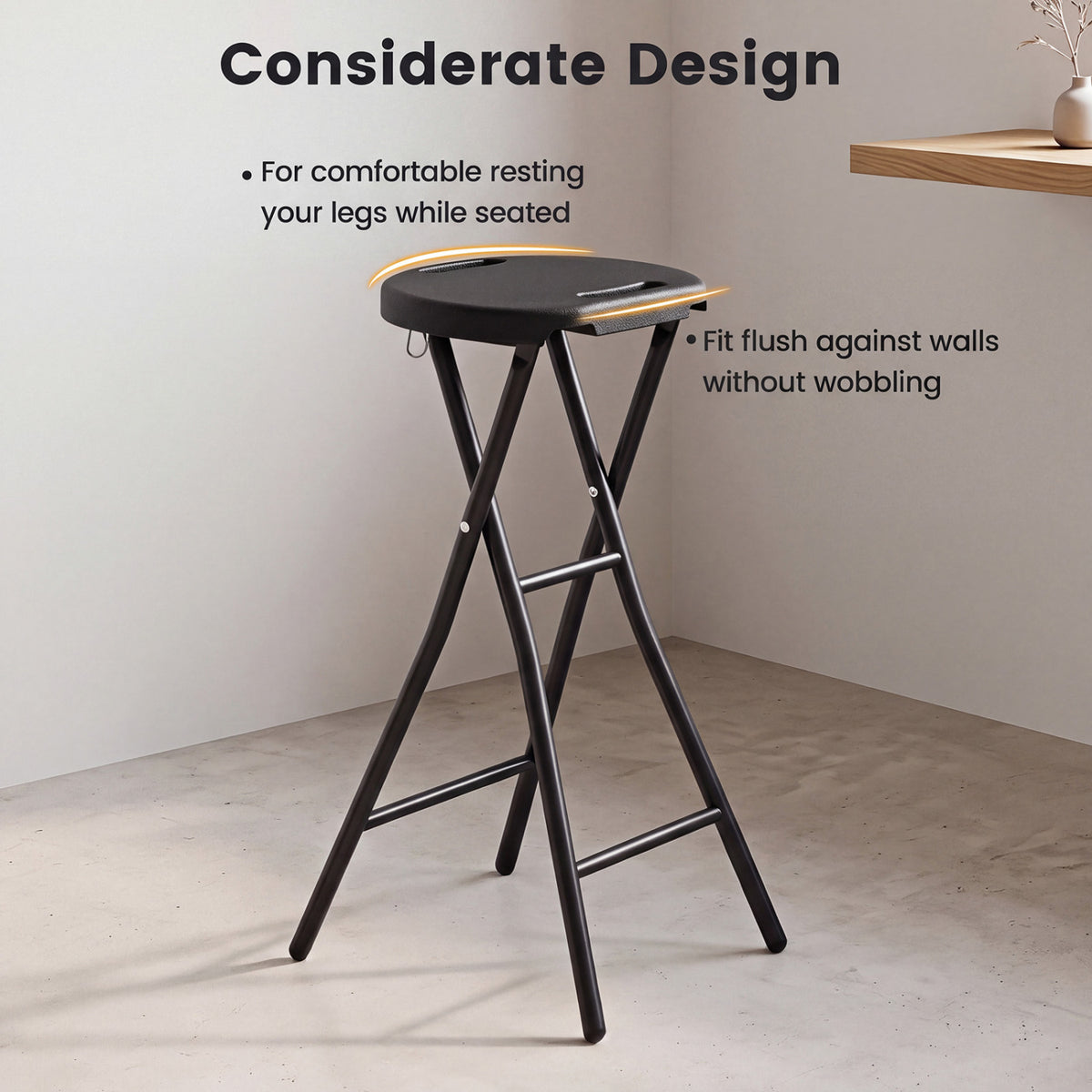 27.5" Folding Bar Stool with HDPE Seat & Carry Handle - Black