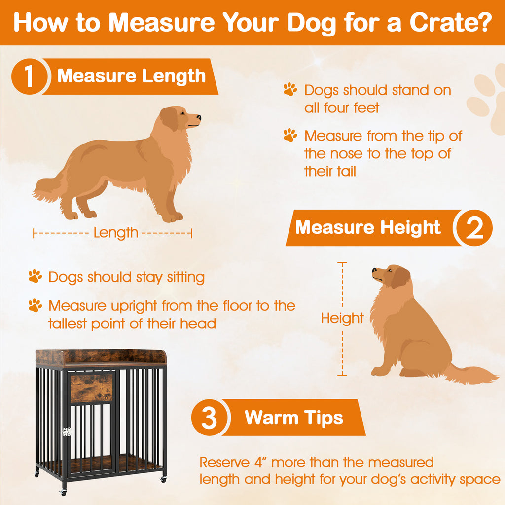 2-in-1 27.5 Inch Dog Crate with Wheels & Table - Rustic Brown, Lockable, Easy Clean