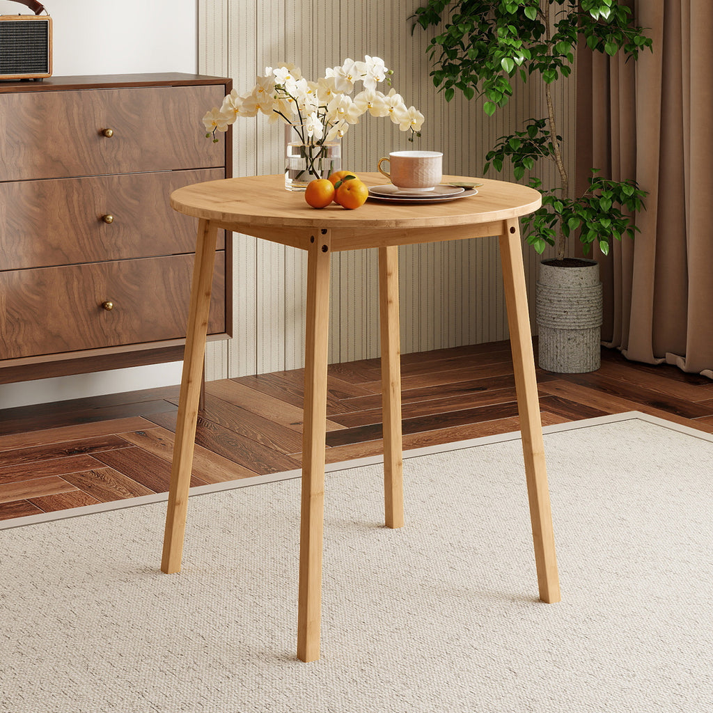 27.5-Inch Round Bamboo Dining Table for 2-4 People - Natural