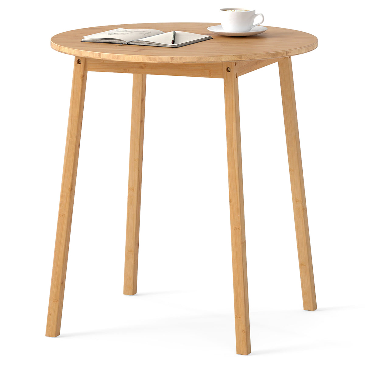 27.5-Inch Round Bamboo Dining Table for 2-4 People - Natural