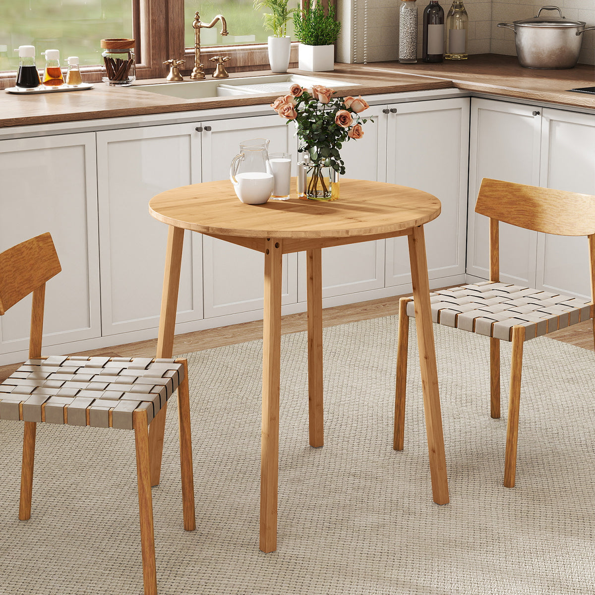 27.5-Inch Round Bamboo Dining Table for 2-4 People - Natural