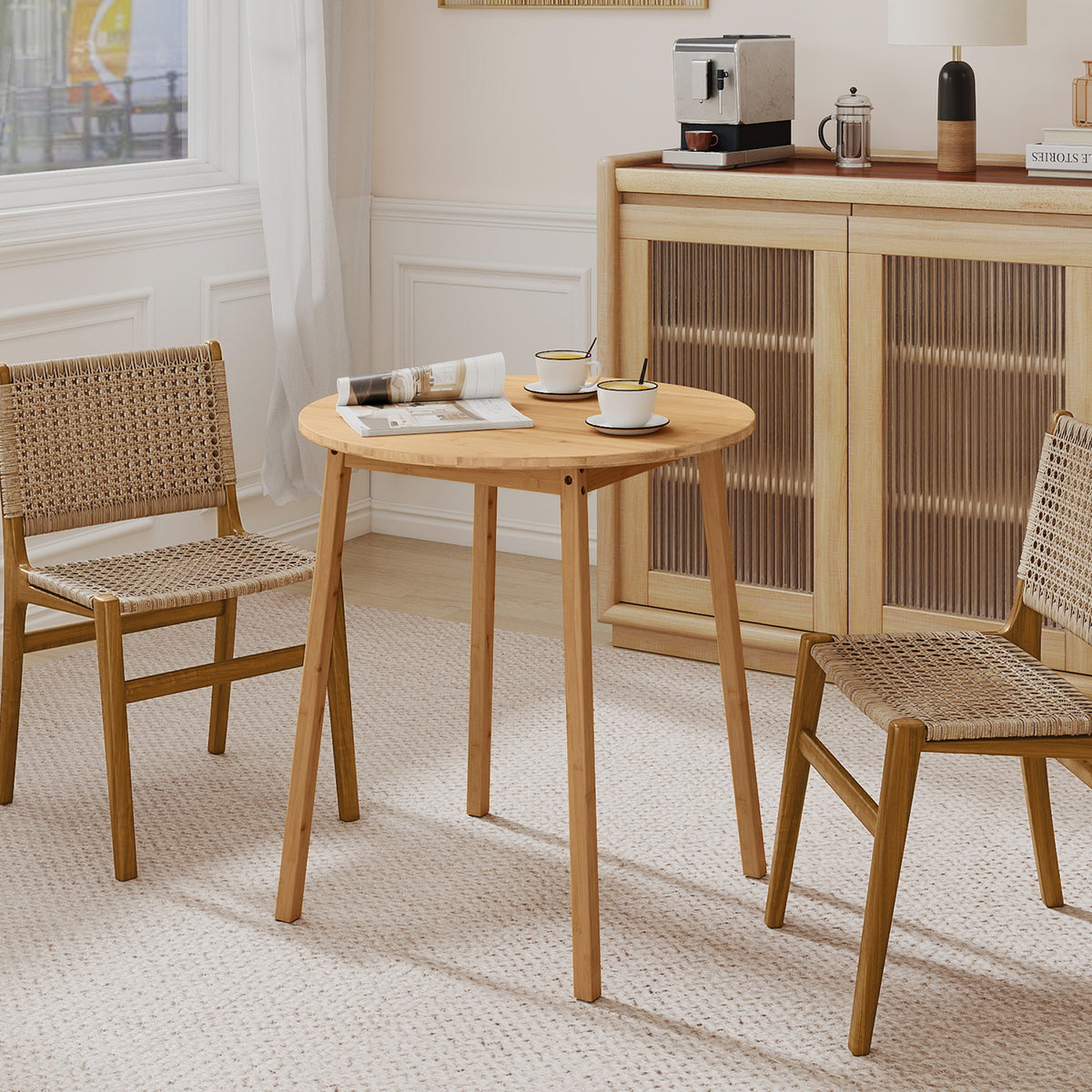 27.5-Inch Round Bamboo Dining Table for 2-4 People - Natural