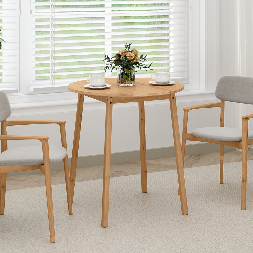 27.5-Inch Round Bamboo Dining Table for 2-4 People - Natural