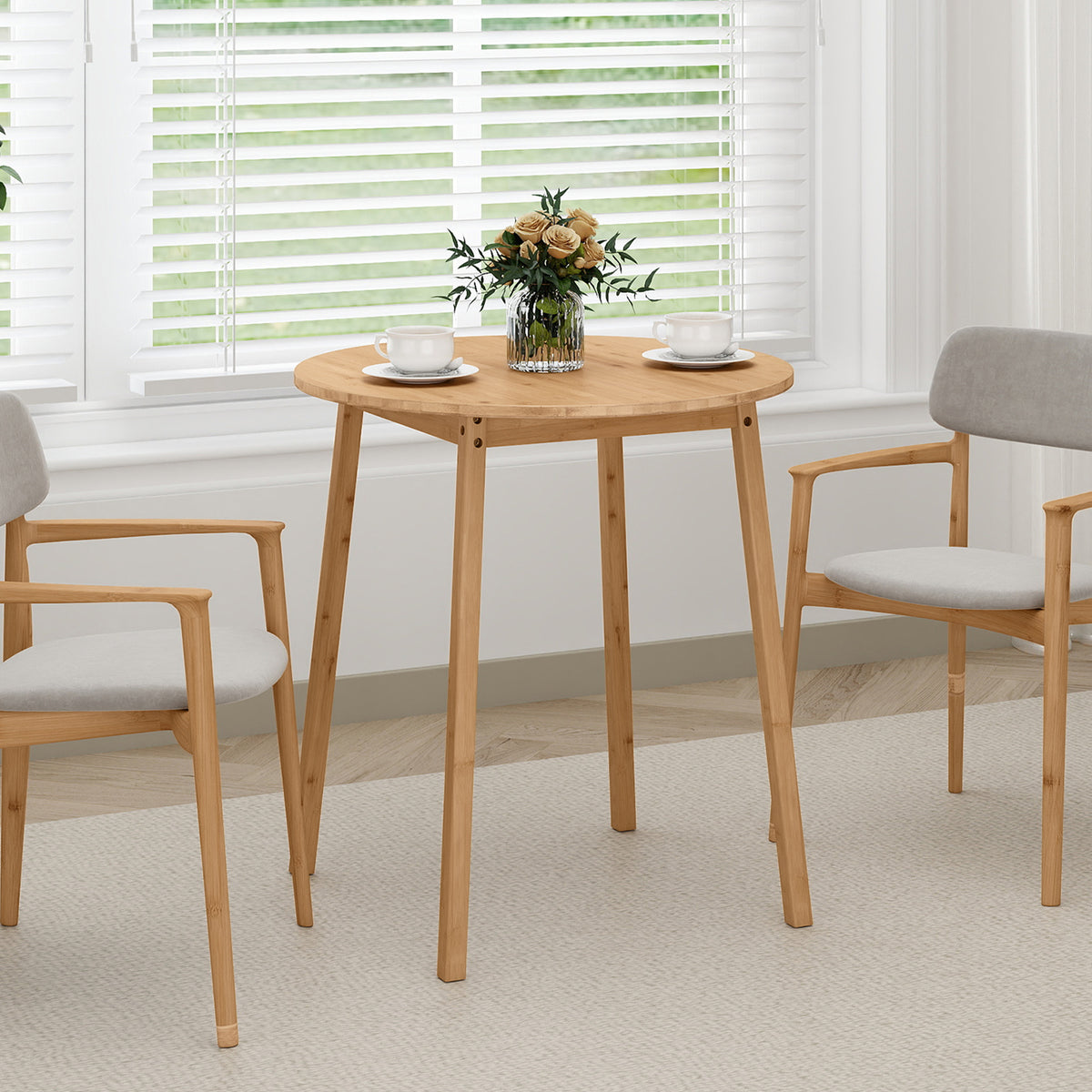 27.5-Inch Round Bamboo Dining Table for 2-4 People - Natural
