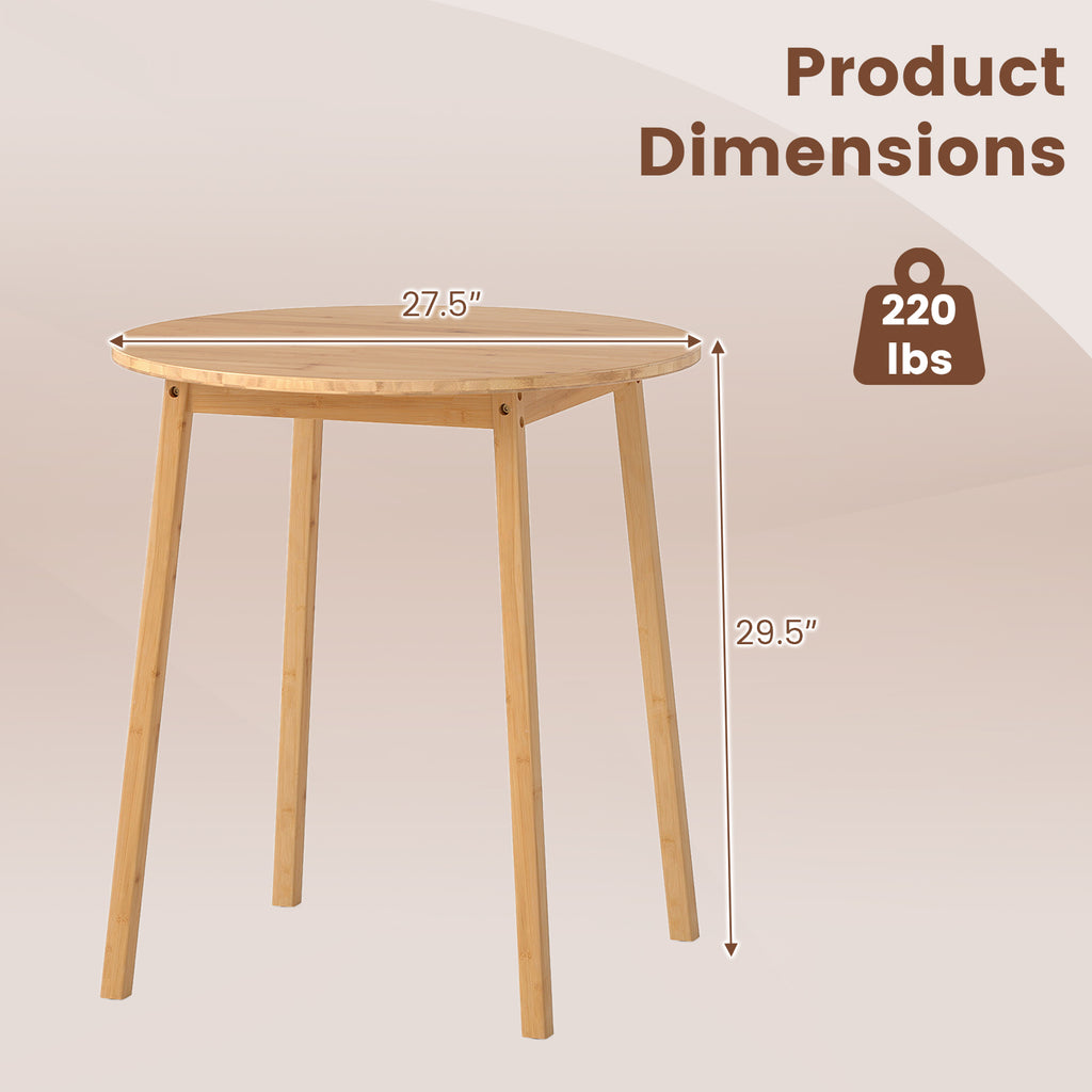 27.5-Inch Round Bamboo Dining Table for 2-4 People - Natural