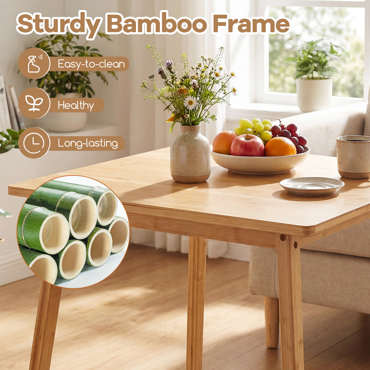 27.5" Bamboo Dining Table for 2-4 People - Square, Natural