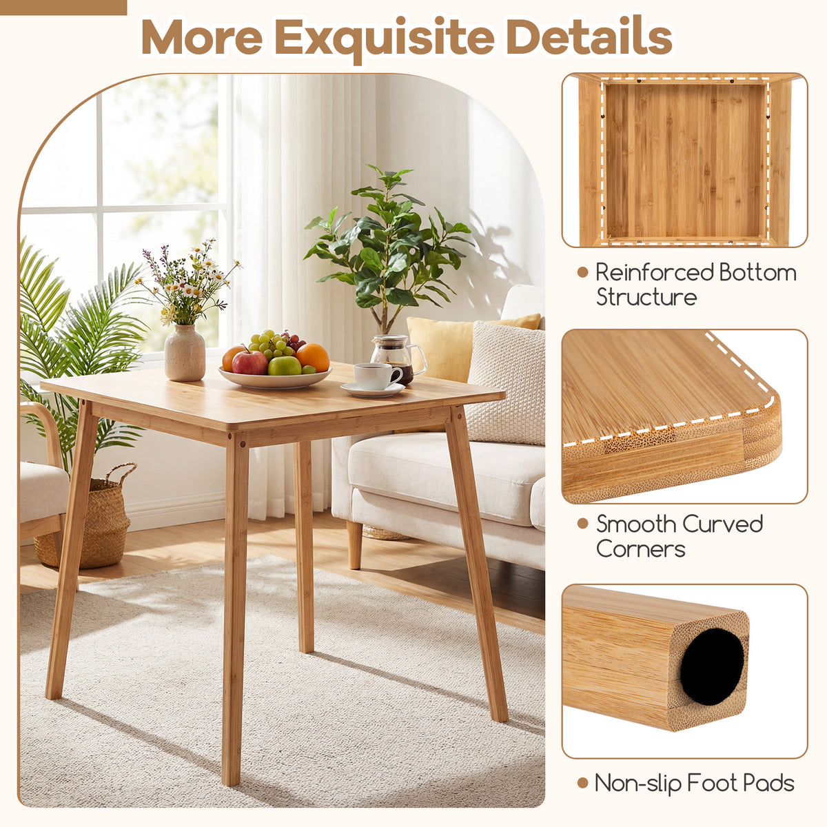 27.5" Bamboo Dining Table for 2-4 People - Square, Natural