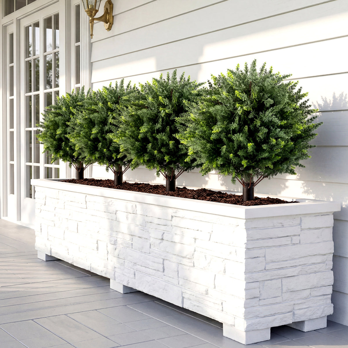Artificial Cypress Topiary Trees with Ground Spikes - Set of 2, 27.5 Inch Outdoor Decor