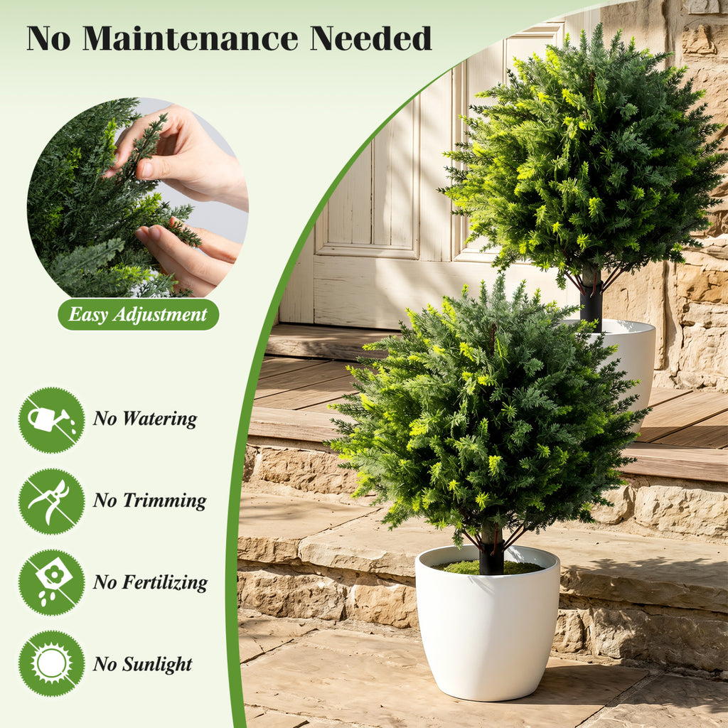 Artificial Cypress Topiary Trees with Ground Spikes - Set of 2, 27.5 Inch Outdoor Decor