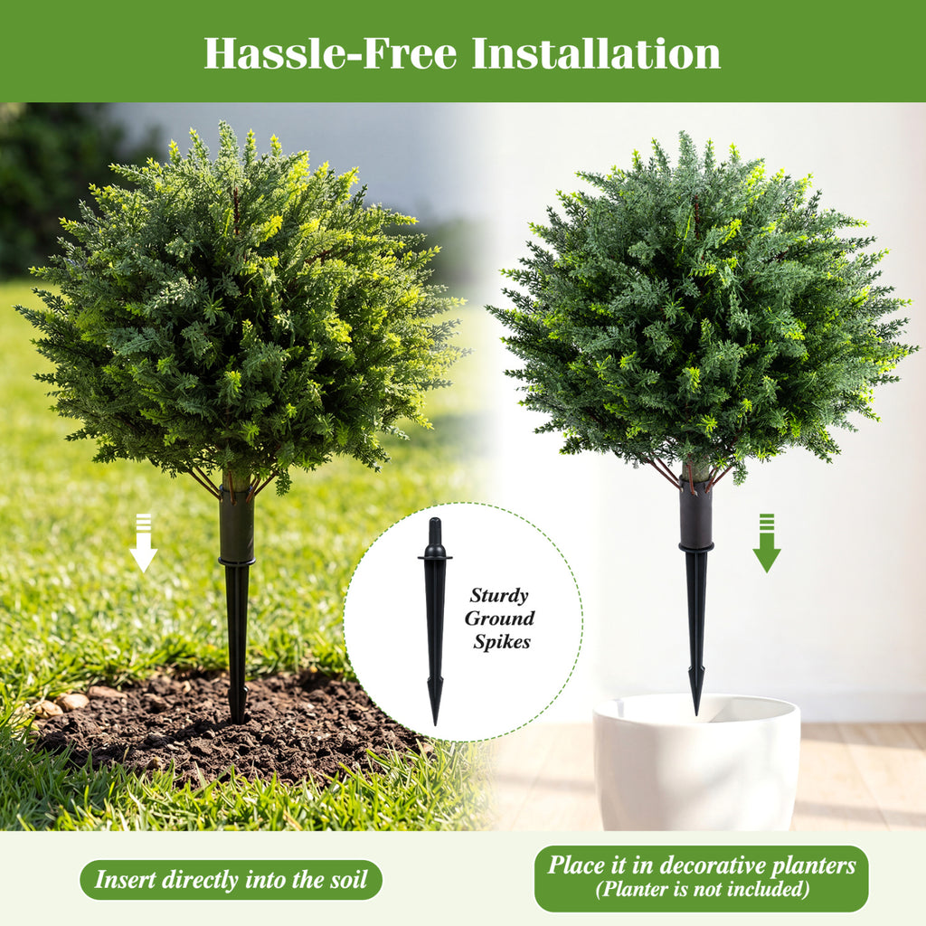 Artificial Cypress Topiary Trees with Ground Spikes - Set of 2, 27.5 Inch Outdoor Decor