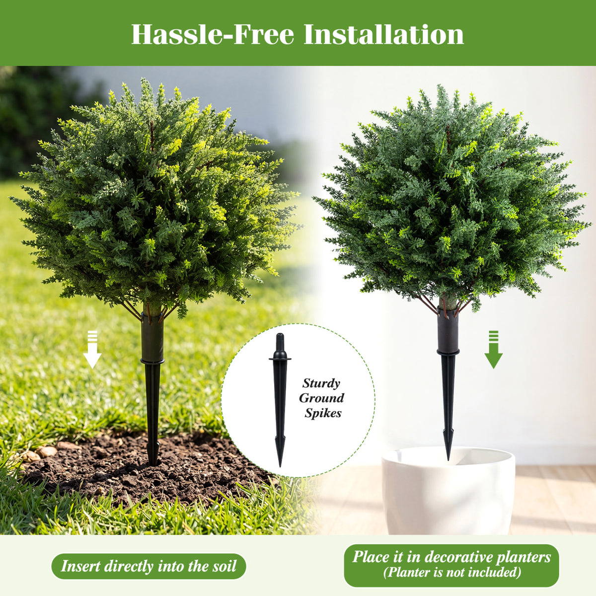 Artificial Cypress Topiary Trees with Ground Spikes - Set of 2, 27.5 Inch Outdoor Decor