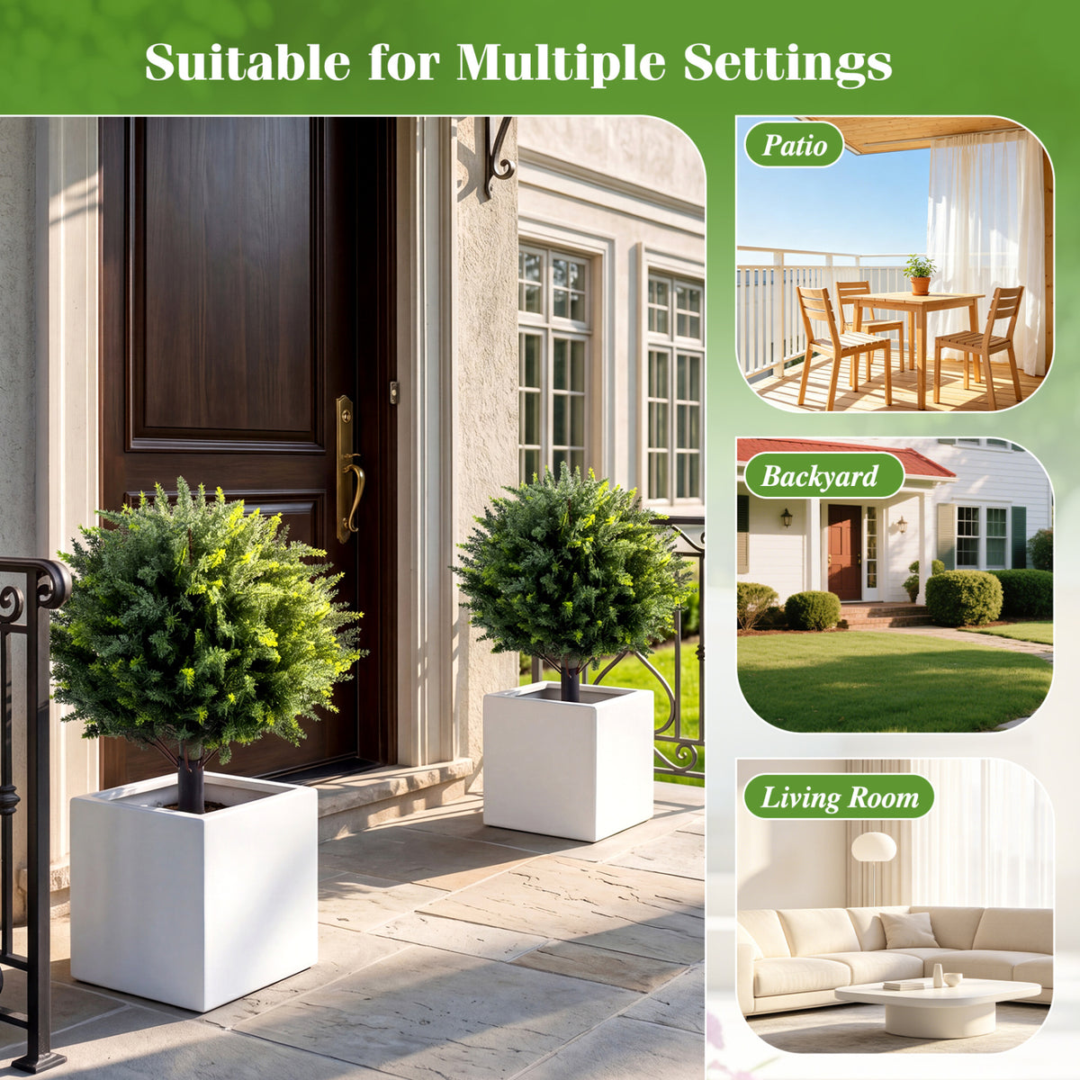 Artificial Cypress Topiary Trees with Ground Spikes - Set of 2, 27.5 Inch Outdoor Decor