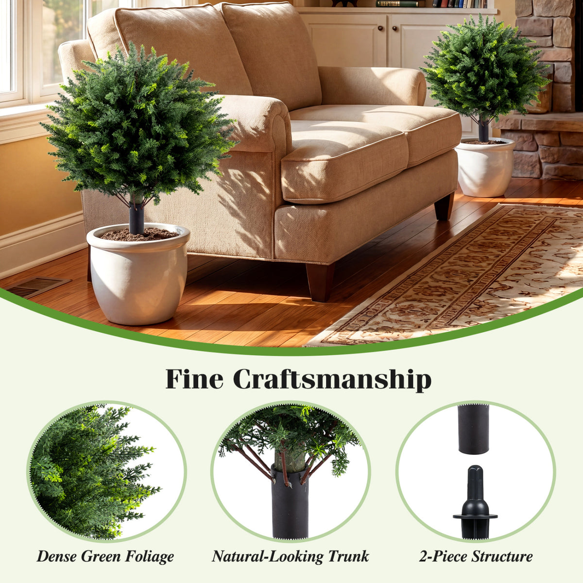 Artificial Cypress Topiary Trees with Ground Spikes - Set of 2, 27.5 Inch Outdoor Decor
