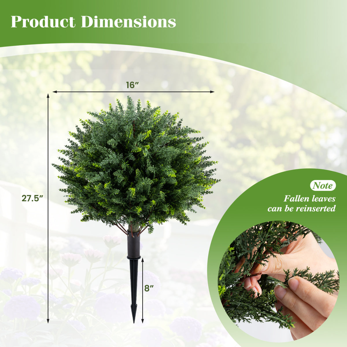Artificial Cypress Topiary Trees with Ground Spikes - Set of 2, 27.5 Inch Outdoor Decor