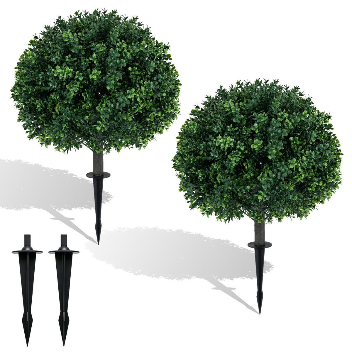 Artificial Cedar Topiary Set of 2 with Ground Spikes for Porch and Patio Winter Decor