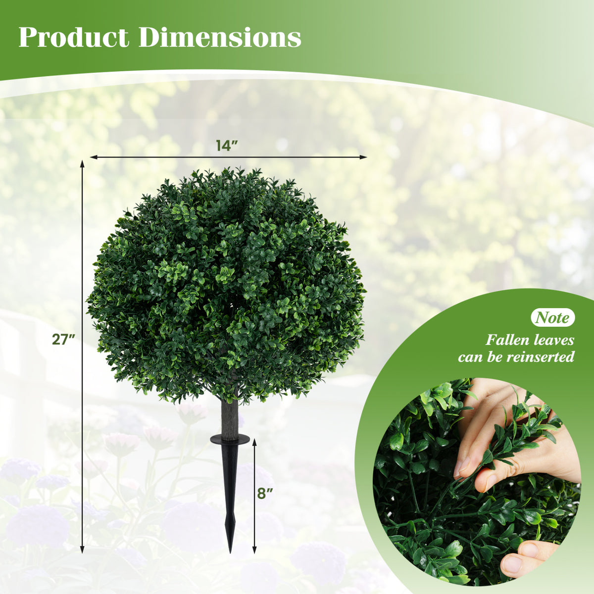Artificial Boxwood Topiary Trees Set of 2 with Ground Spikes - Realistic Outdoor Decor