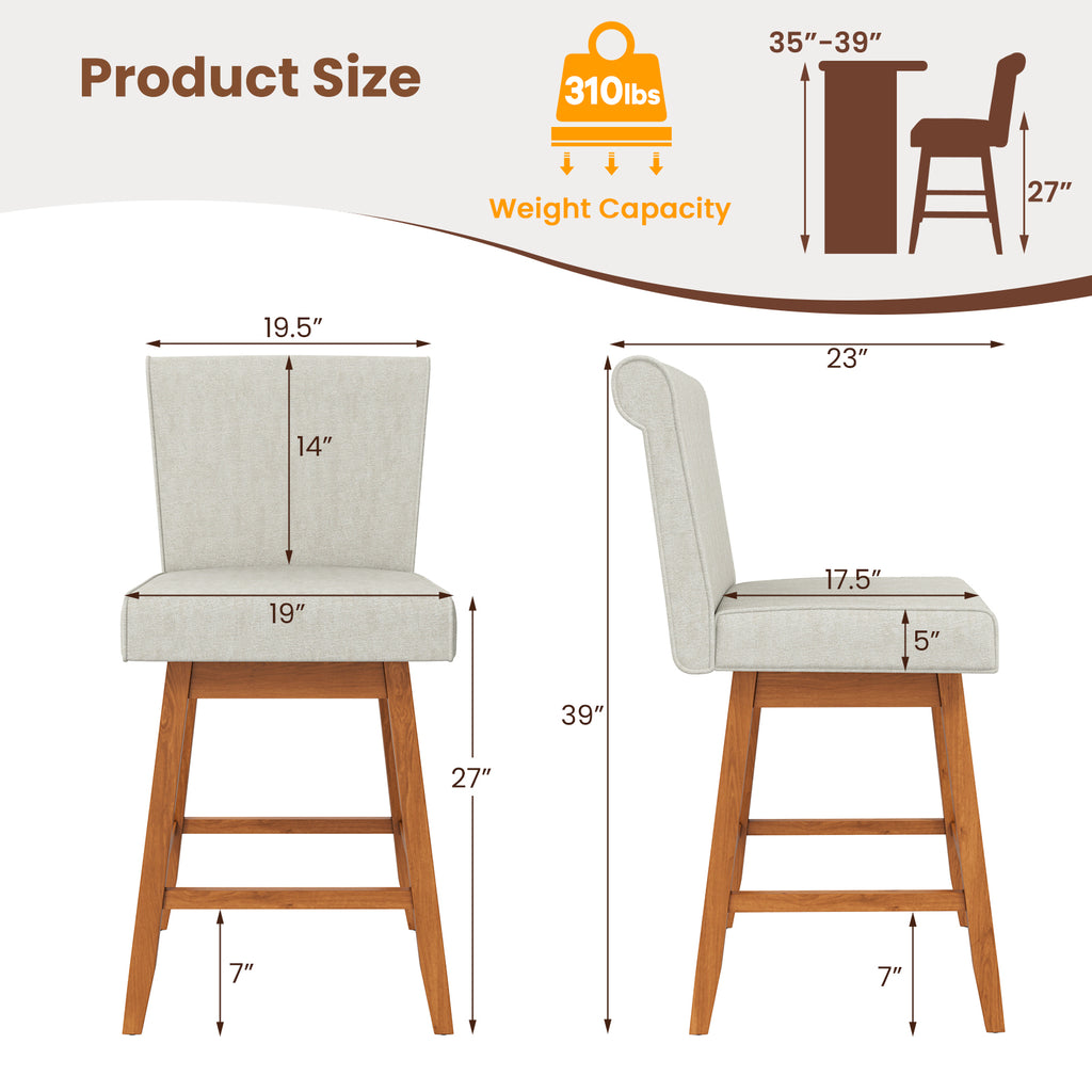 27-Inch Counter Height Bar Stools Set of 2 - Beige