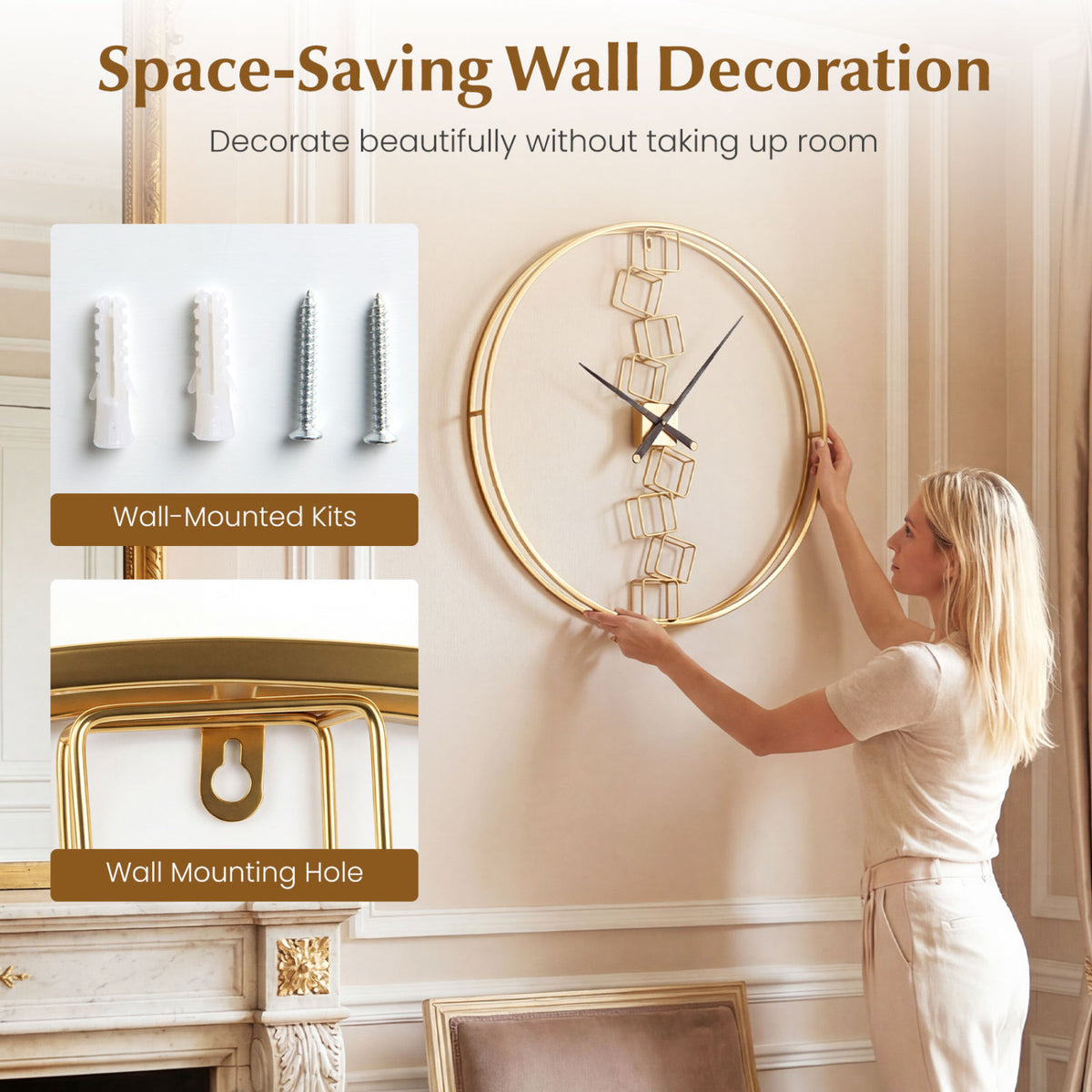 27 Inch Large Wall Clock for Living Room Bedroom Kitchen - Yellow Variation