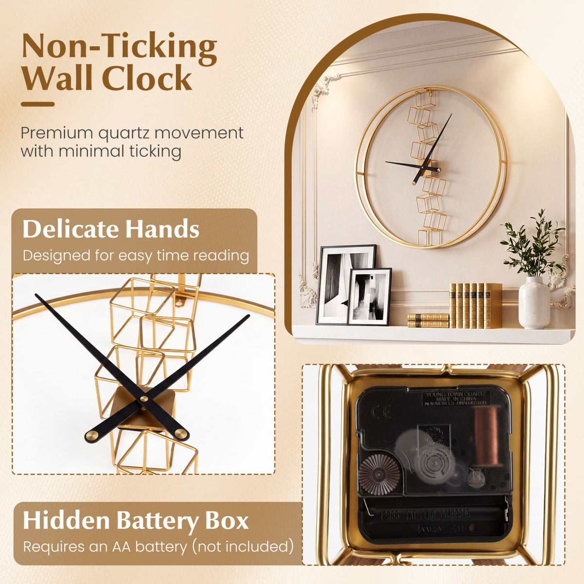 27 Inch Large Wall Clock for Living Room Bedroom Kitchen - Yellow Variation