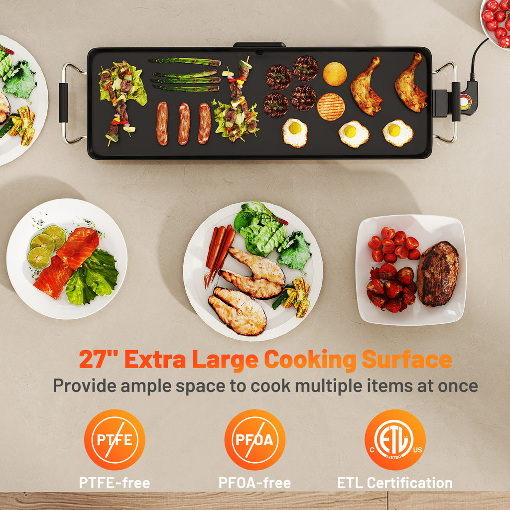 Electric Griddle 27 Inch Large Nonstick BBQ Grill with Adjustable Temperature - S Size
