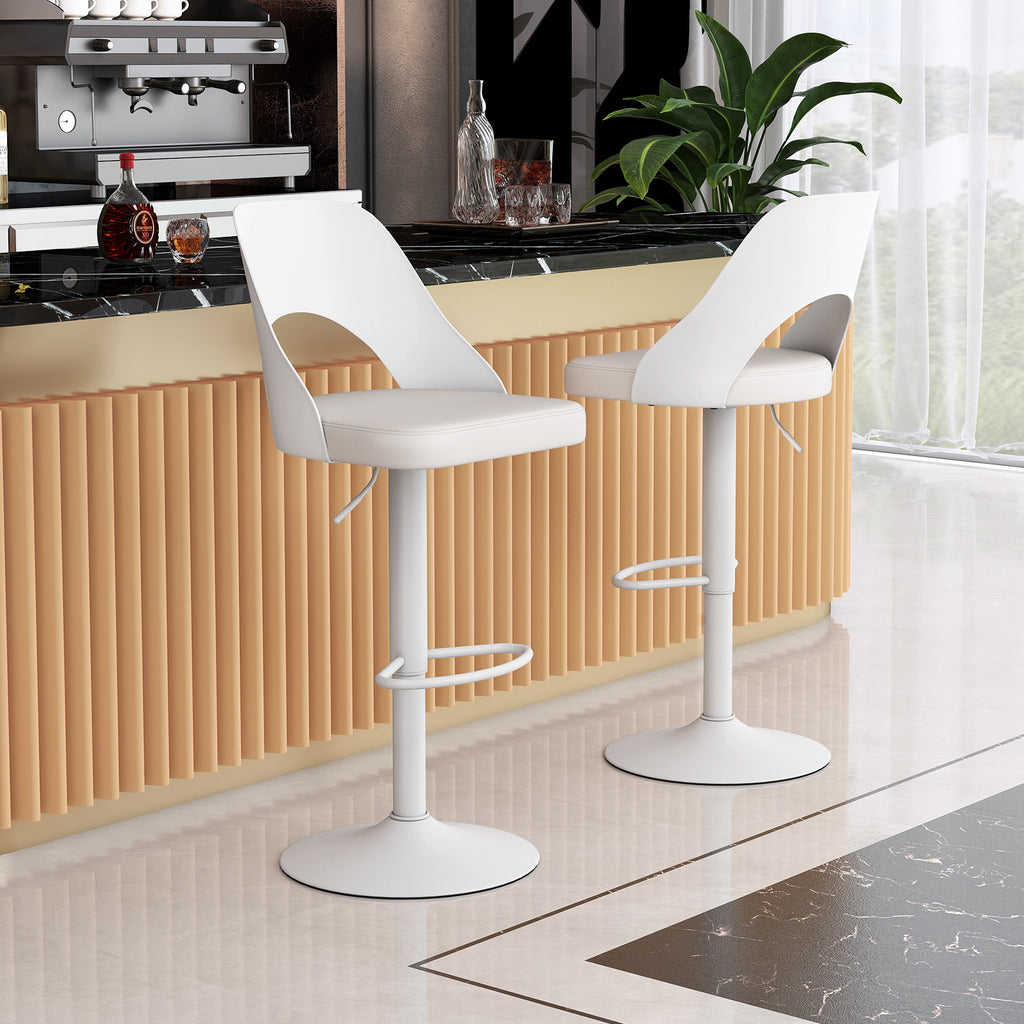 Bar Stools Set of 2 with PU Leather Seat & Footrest - White