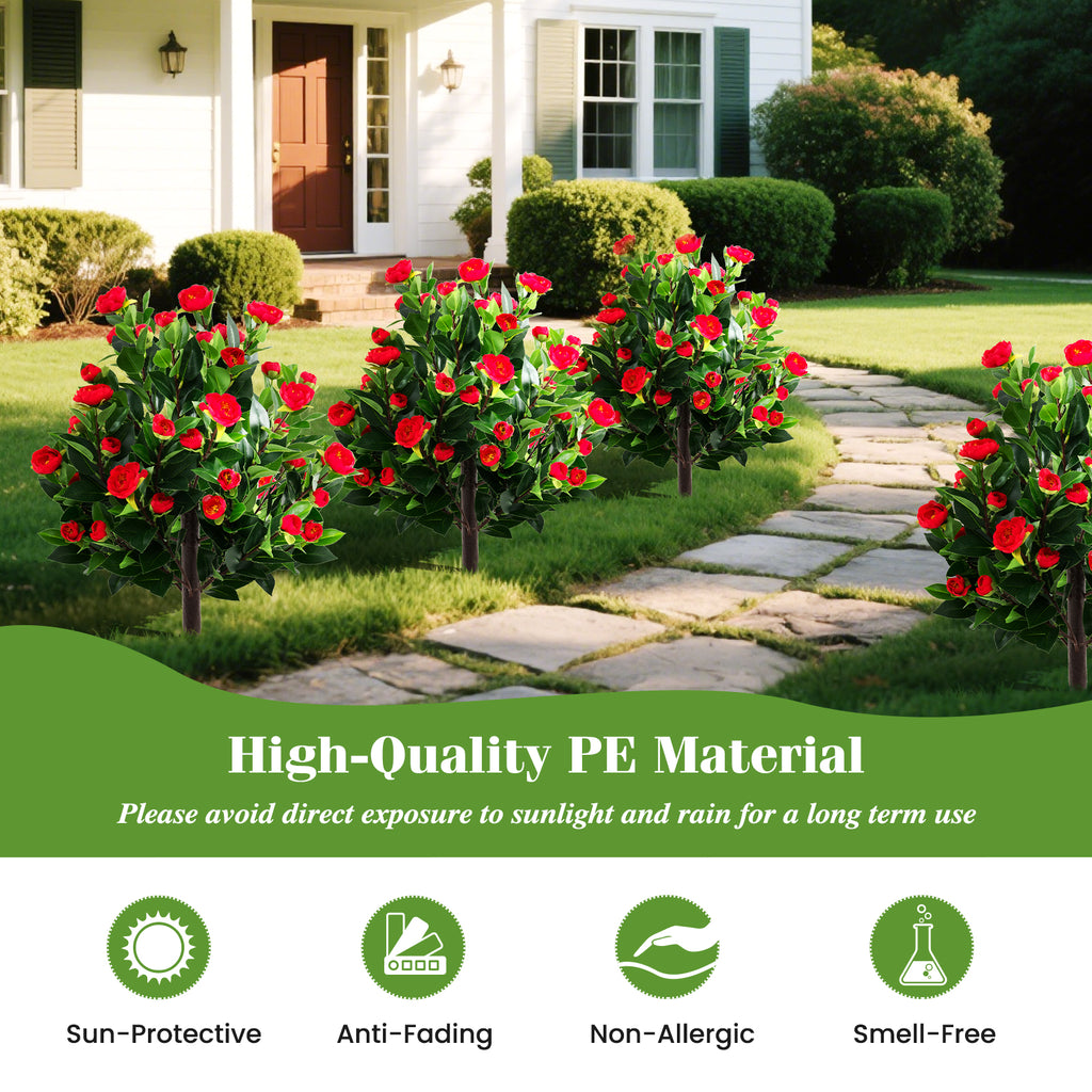 Artificial Camellia Tree Set - 31 Inches Green Faux Flower Trees - 2 Pack