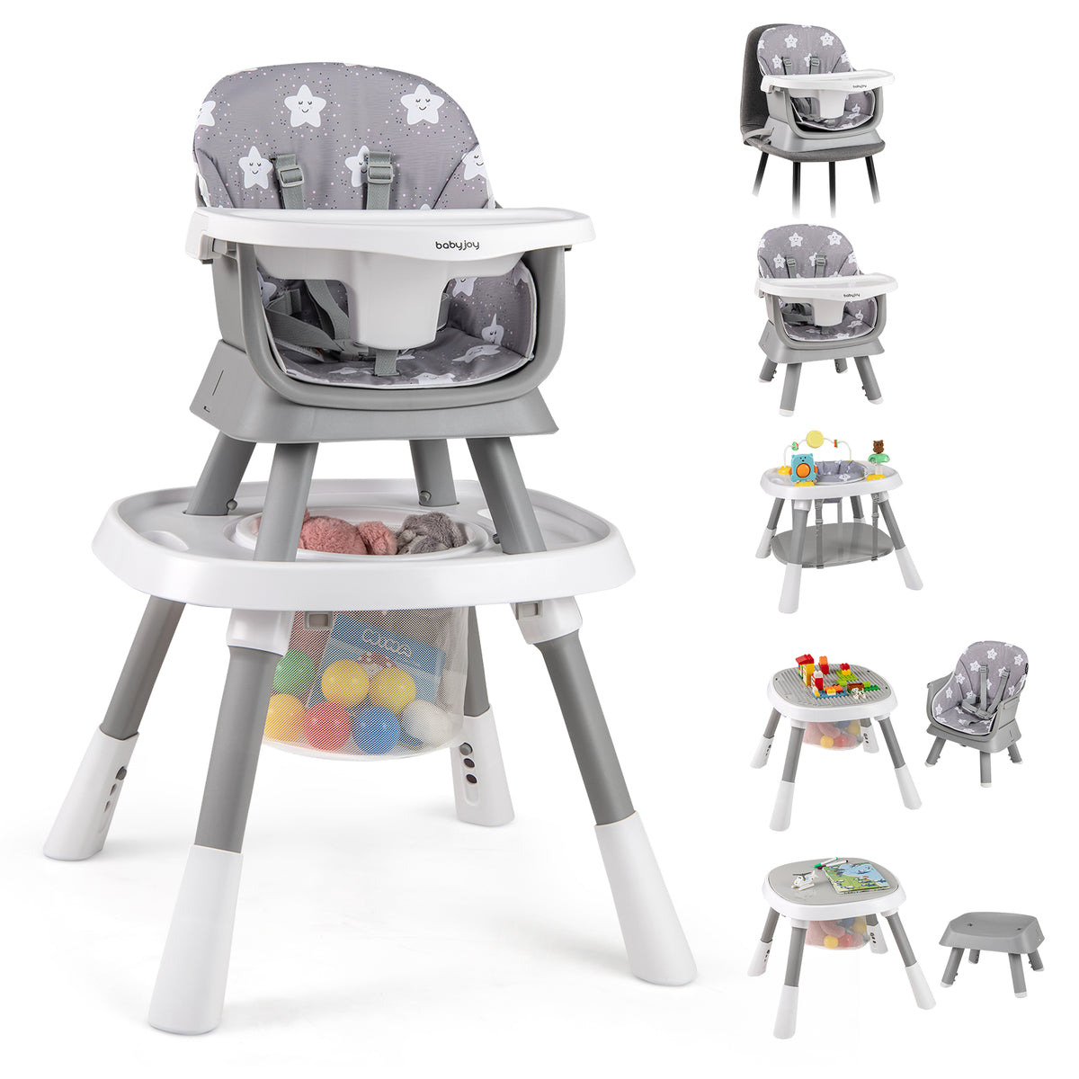 16-in-1 Baby High Chair with Activity Center & Booster Seat, Gray