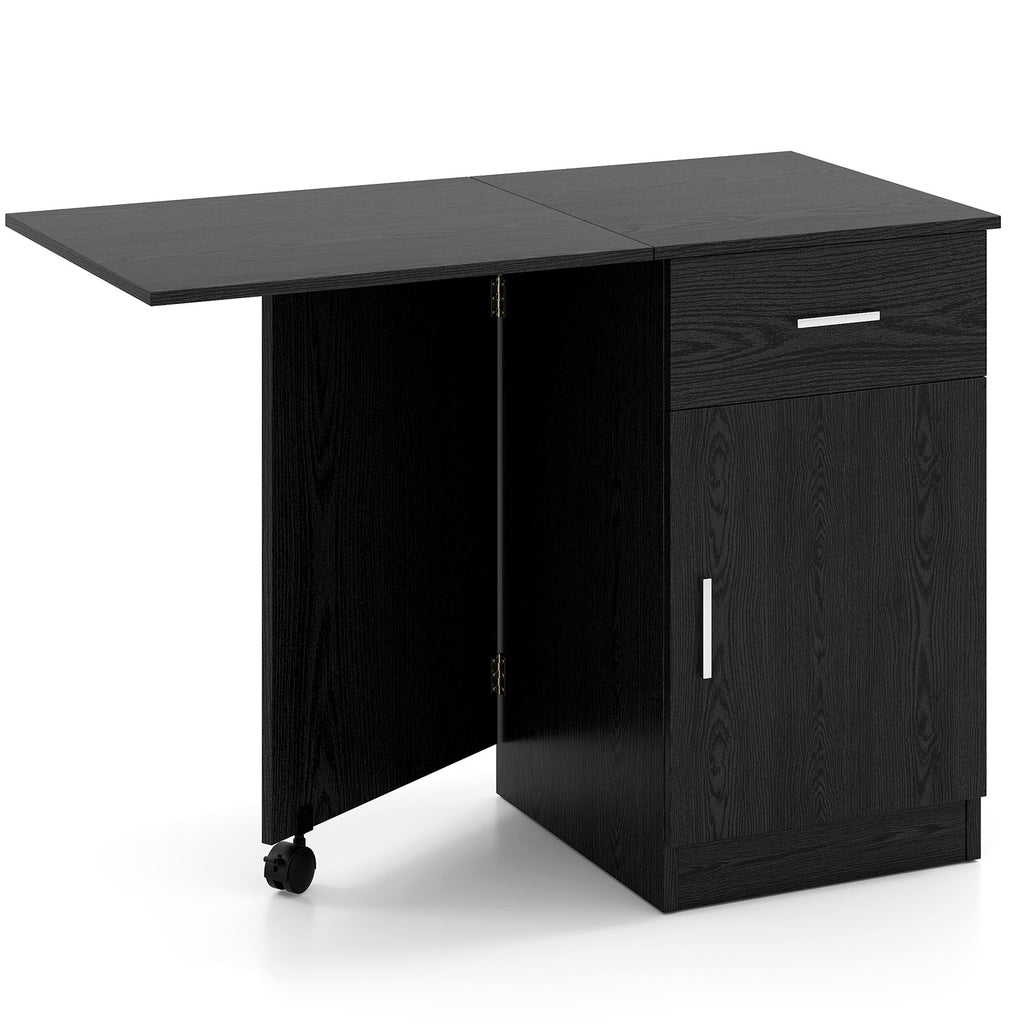 Folding Computer Desk with Drawer & Cabinet - Black