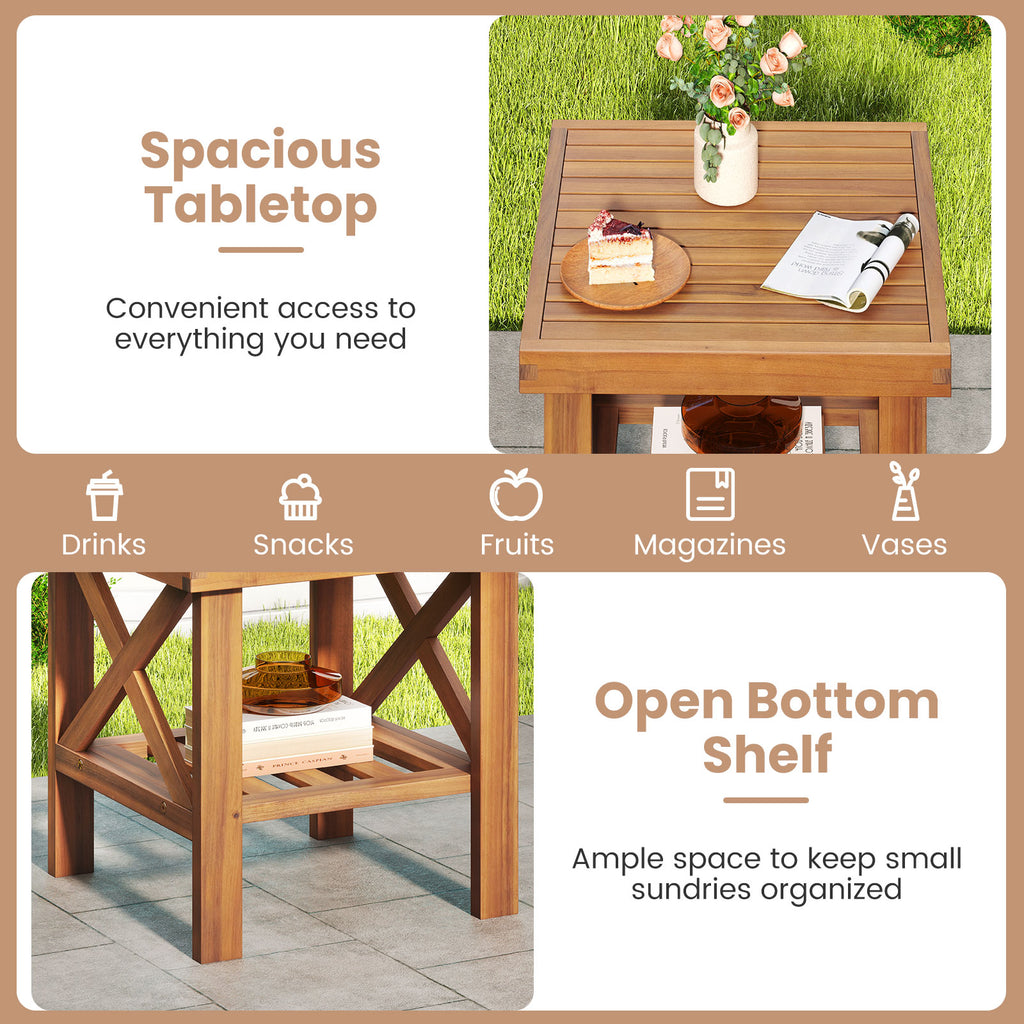 Outdoor Side Table with Storage Shelf for Small Space