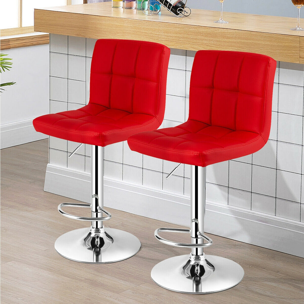 Set of 2 Square Swivel Bar Stools with Back – Grid Pattern, Red