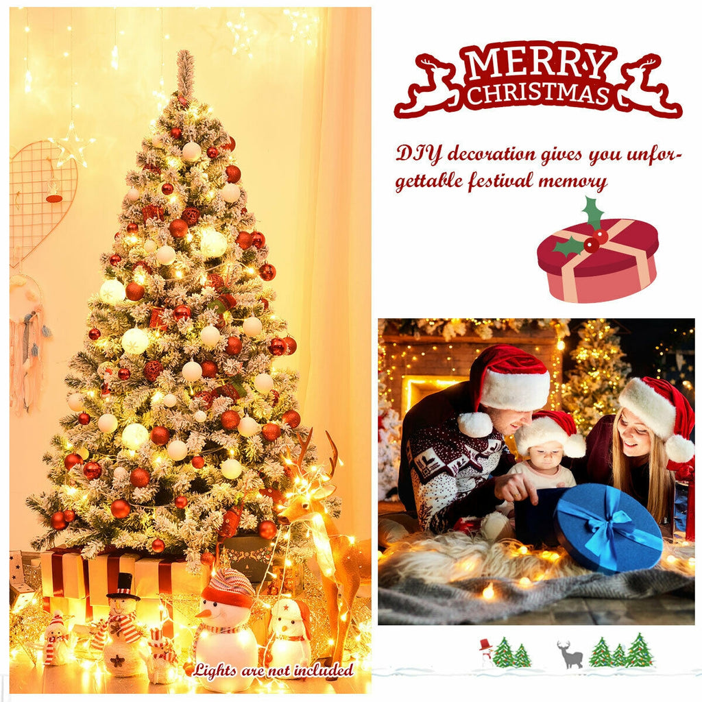 6 Feet Snow Flocked Artificial Christmas Tree with 928 Tips - Hinged Design