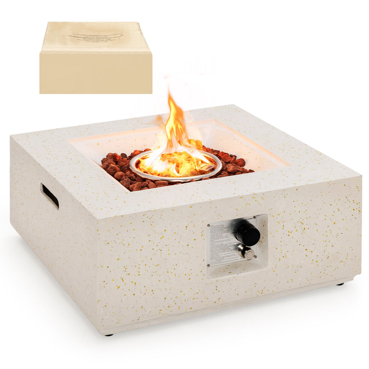 42 Inch 50,000 BTU Rectangle Terrazzo Fire Pit Table with PVC Cover