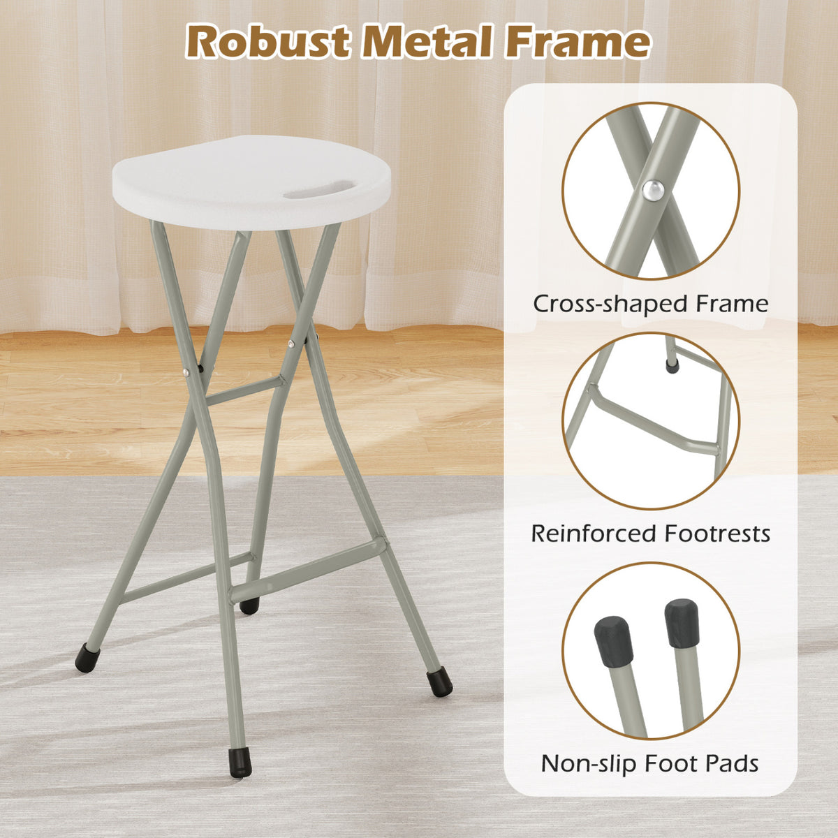 28 Inch Portable Folding Stools Patio Dining Chairs with 330lbs