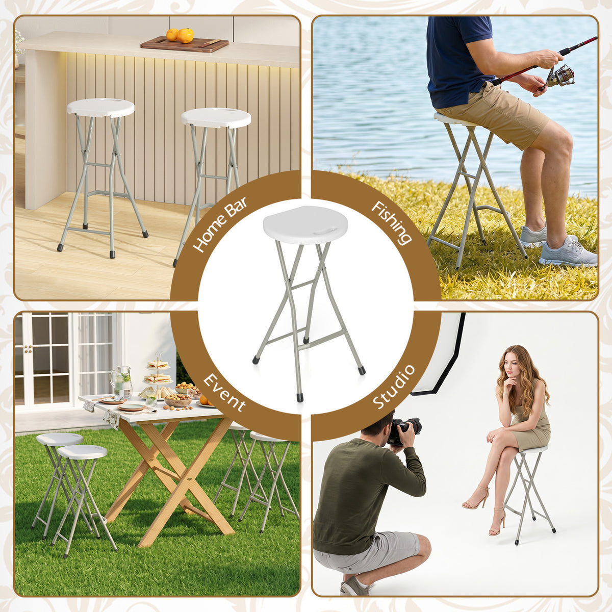 28 Inch Portable Folding Stools Patio Dining Chairs with 330lbs