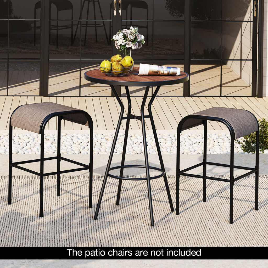 28 Inches Outdoor Bar Table with Wood-Like Tabletop for Backyard