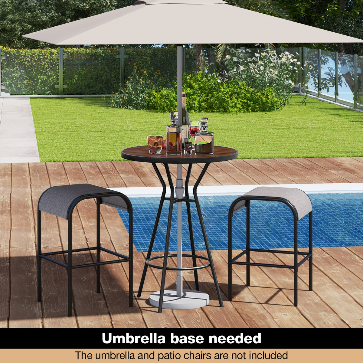 28 Inches Outdoor Bar Table with Wood-Like Tabletop for Backyard