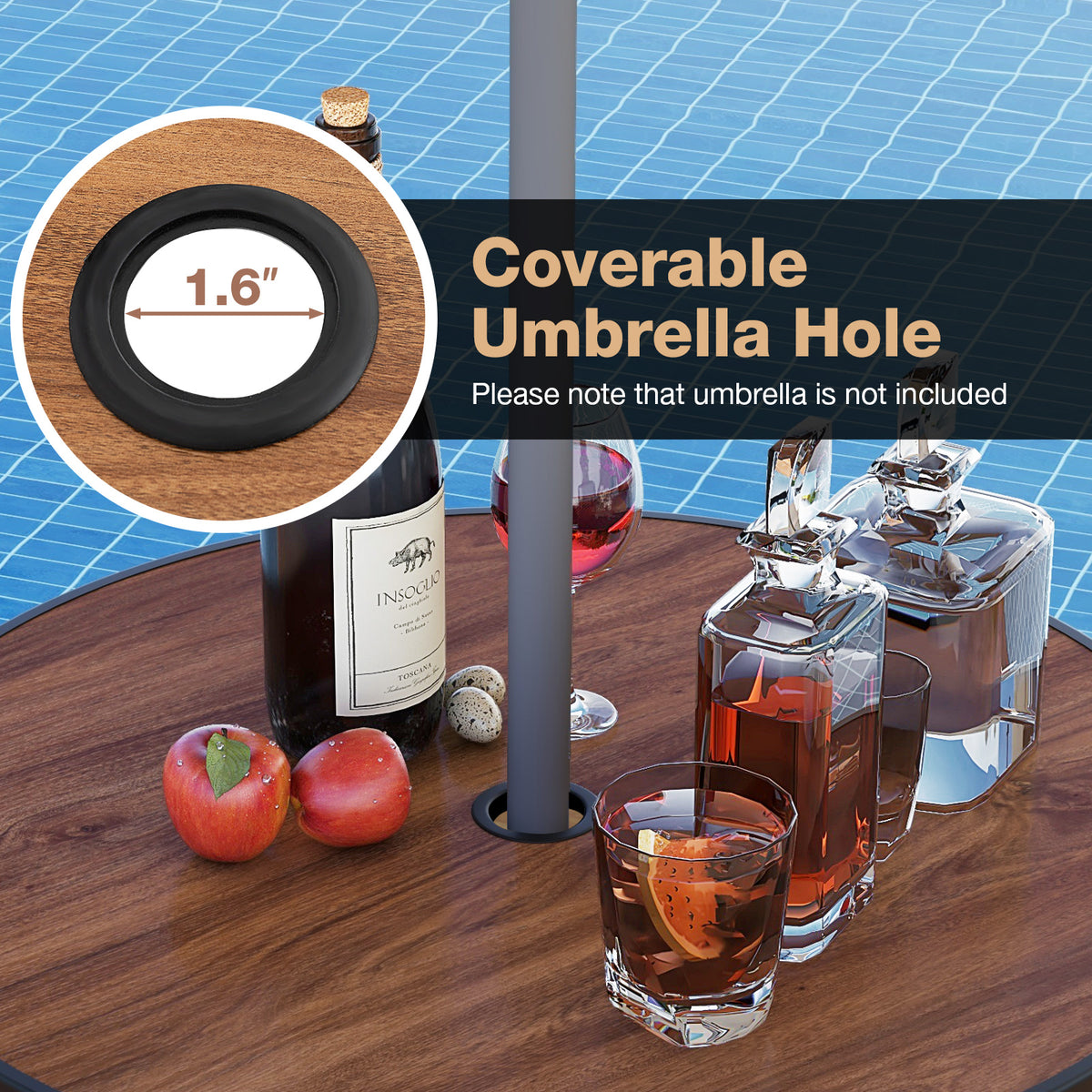 28 Inches Outdoor Bar Table with Wood-Like Tabletop for Backyard
