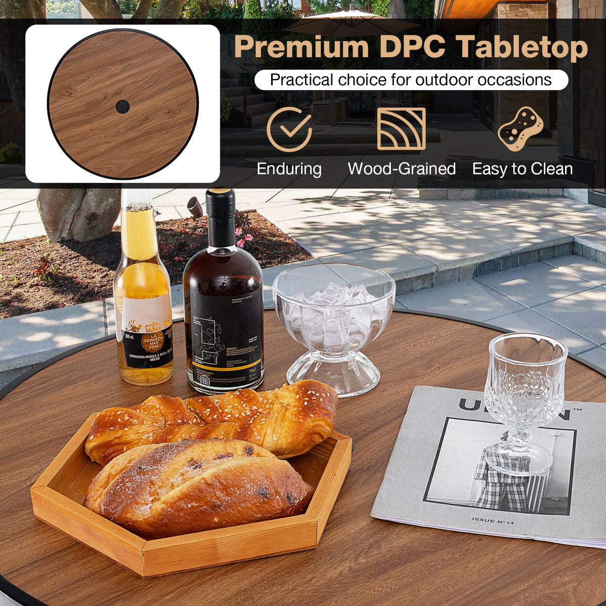 28 Inches Outdoor Bar Table with Wood-Like Tabletop for Backyard