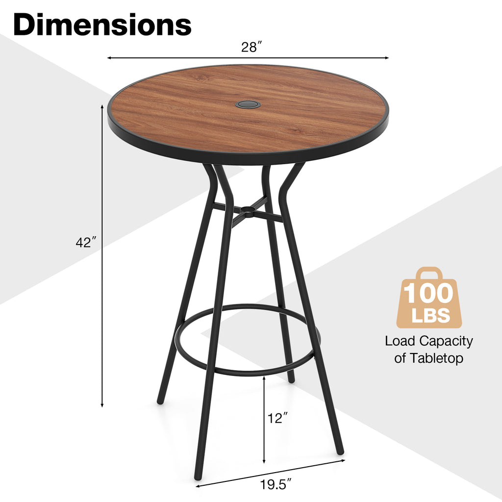 28 Inches Outdoor Bar Table with Wood-Like Tabletop for Backyard