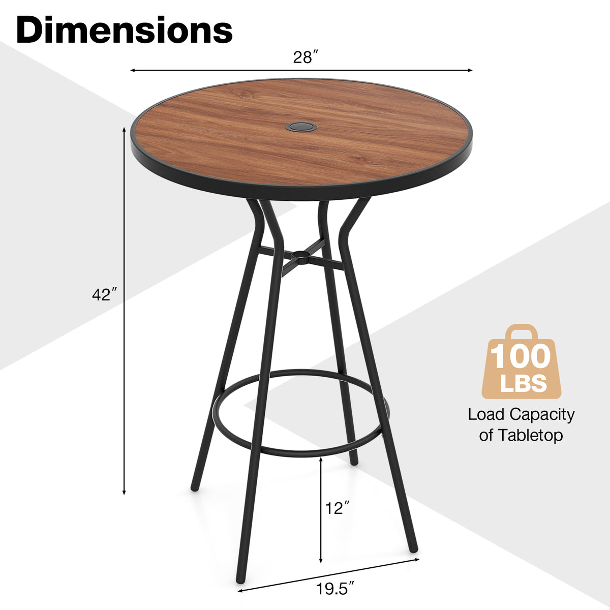 28 Inches Outdoor Bar Table with Wood-Like Tabletop for Backyard
