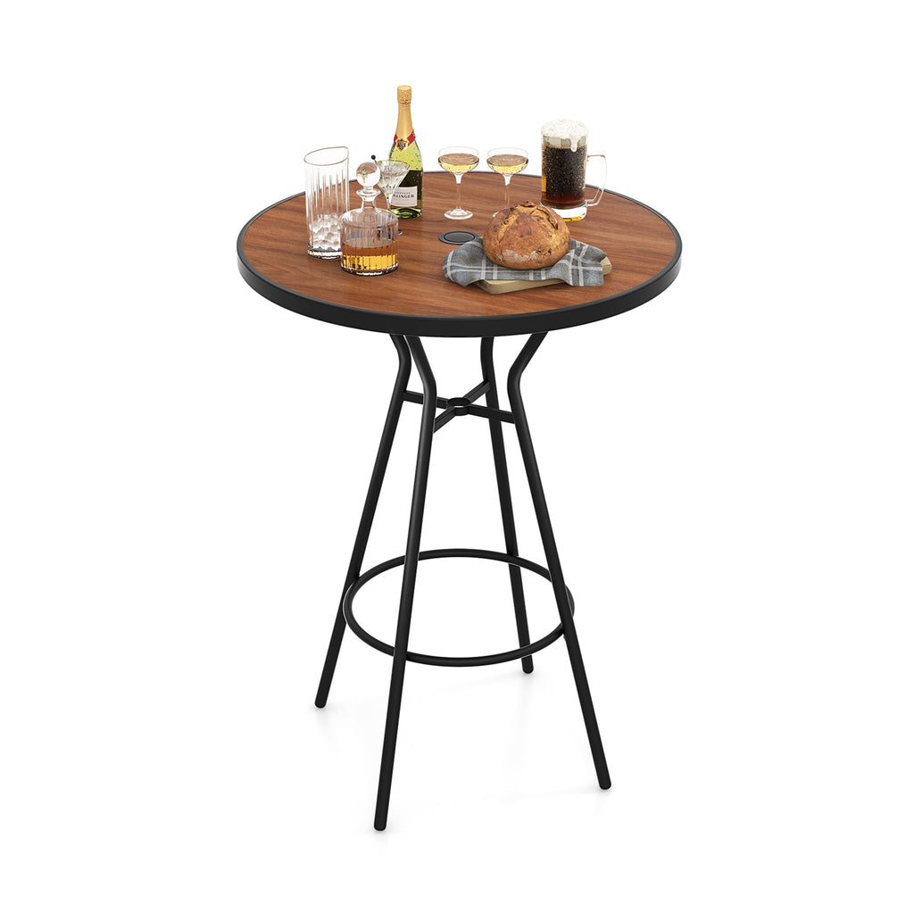 28 Inches Outdoor Bar Table with Wood-Like Tabletop for Backyard