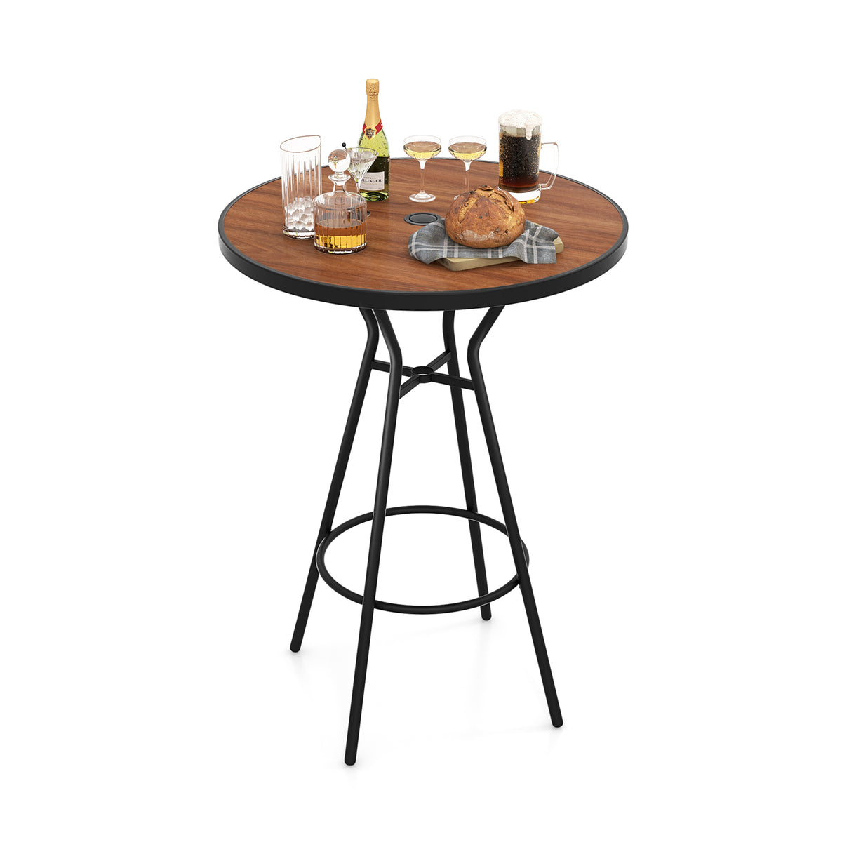 28 Inches Outdoor Bar Table with Wood-Like Tabletop for Backyard