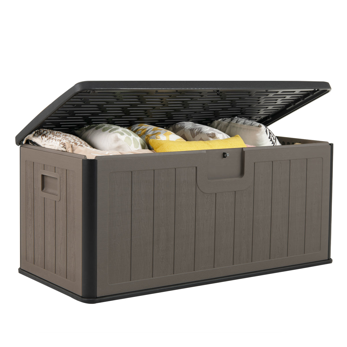 100 Gallon Deck Box with Lockable Lid - Black & Brown