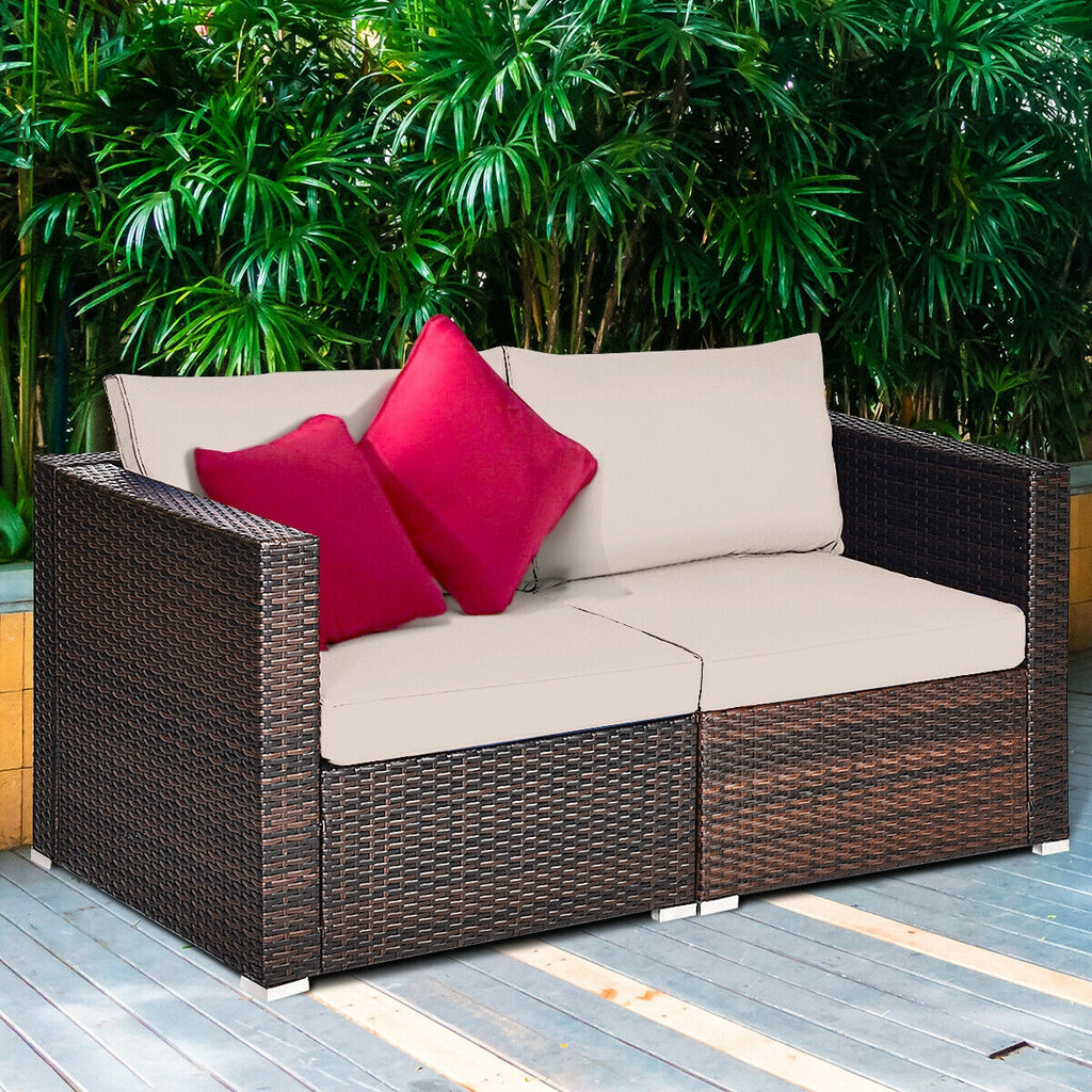 2 Piece Rattan Sectional Sofa Set - Beige