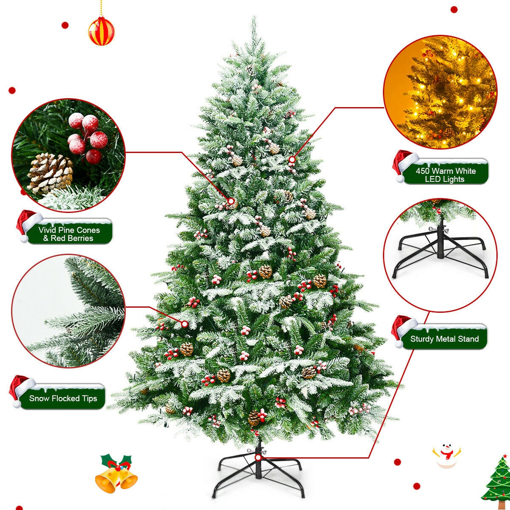 Pre-Lit Snow Flocked Artificial Christmas Tree 6.5 Feet with LED Lights