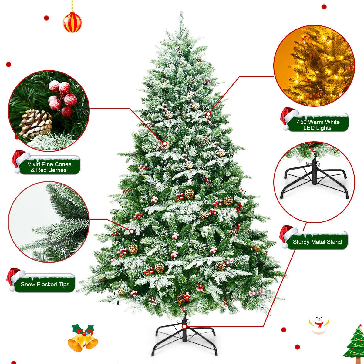 Pre-Lit Snow Flocked Artificial Christmas Tree 6.5 Feet with LED Lights