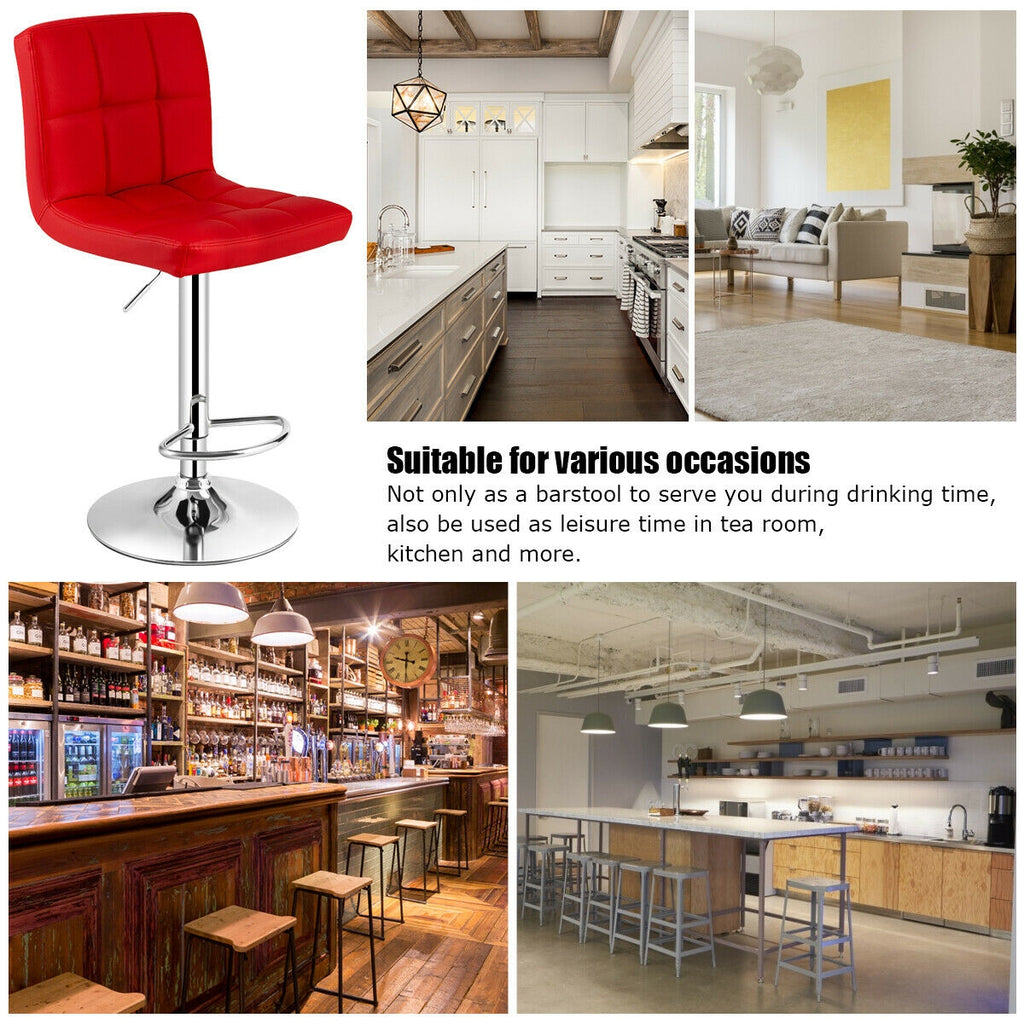 Set of 2 Square Swivel Bar Stools with Back – Grid Pattern, Red