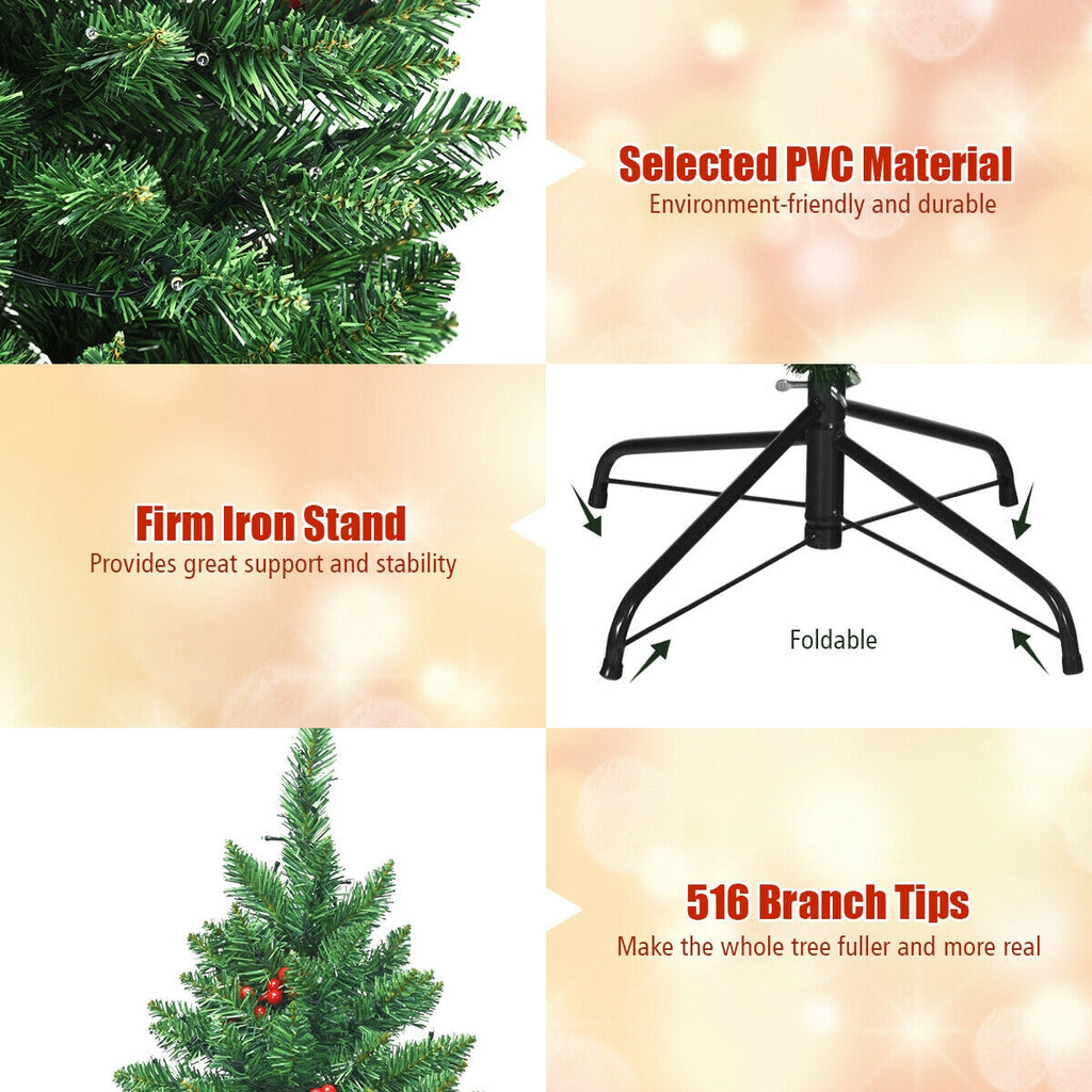 4.5 Feet Pre-Lit Hinged Christmas Tree with 300 LED Lights and Pine Cone Decor