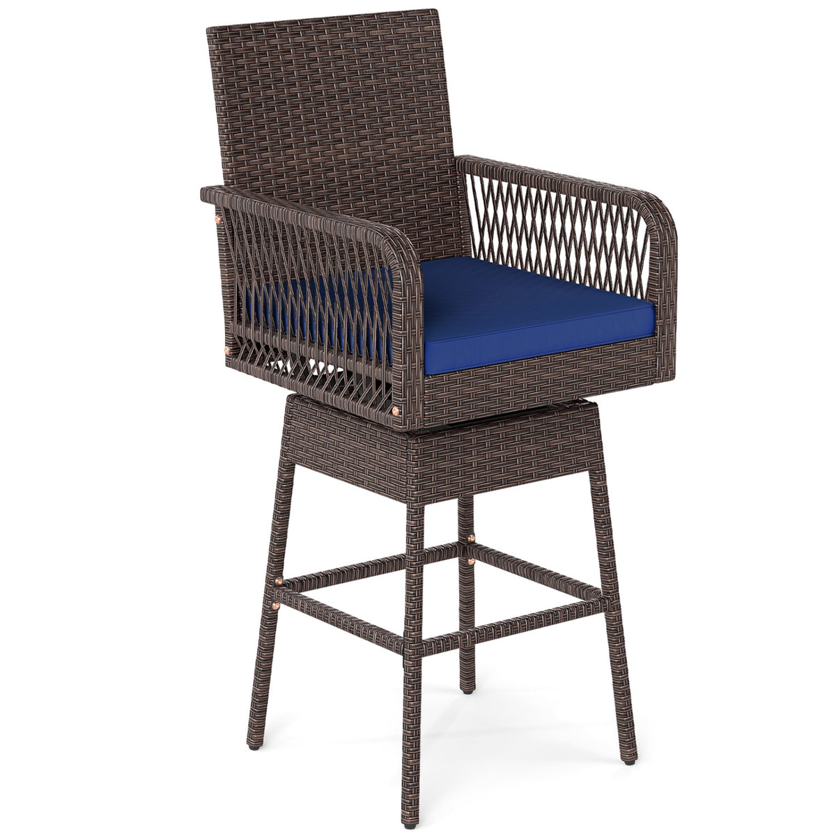 29” Bar Height Patio 360° Swivel Stool with Cross-Woven Armrests