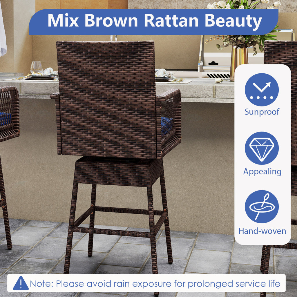 29” Bar Height Patio 360° Swivel Stool with Cross-Woven Armrests